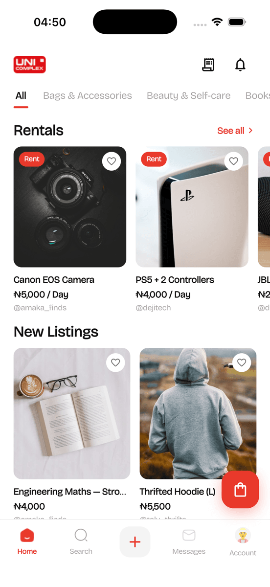 The Complex app — home feed with rentals and new listings